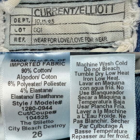 CURRENT/ELLIOTT Denim Cut-Off Shorts City Blue Jean Bleach Destroyed sz 26 - Picture 4 of 5